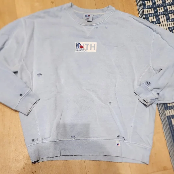 KITH X RUSSEL ATHLETIC Light Blue Distressed Men's Sweater
